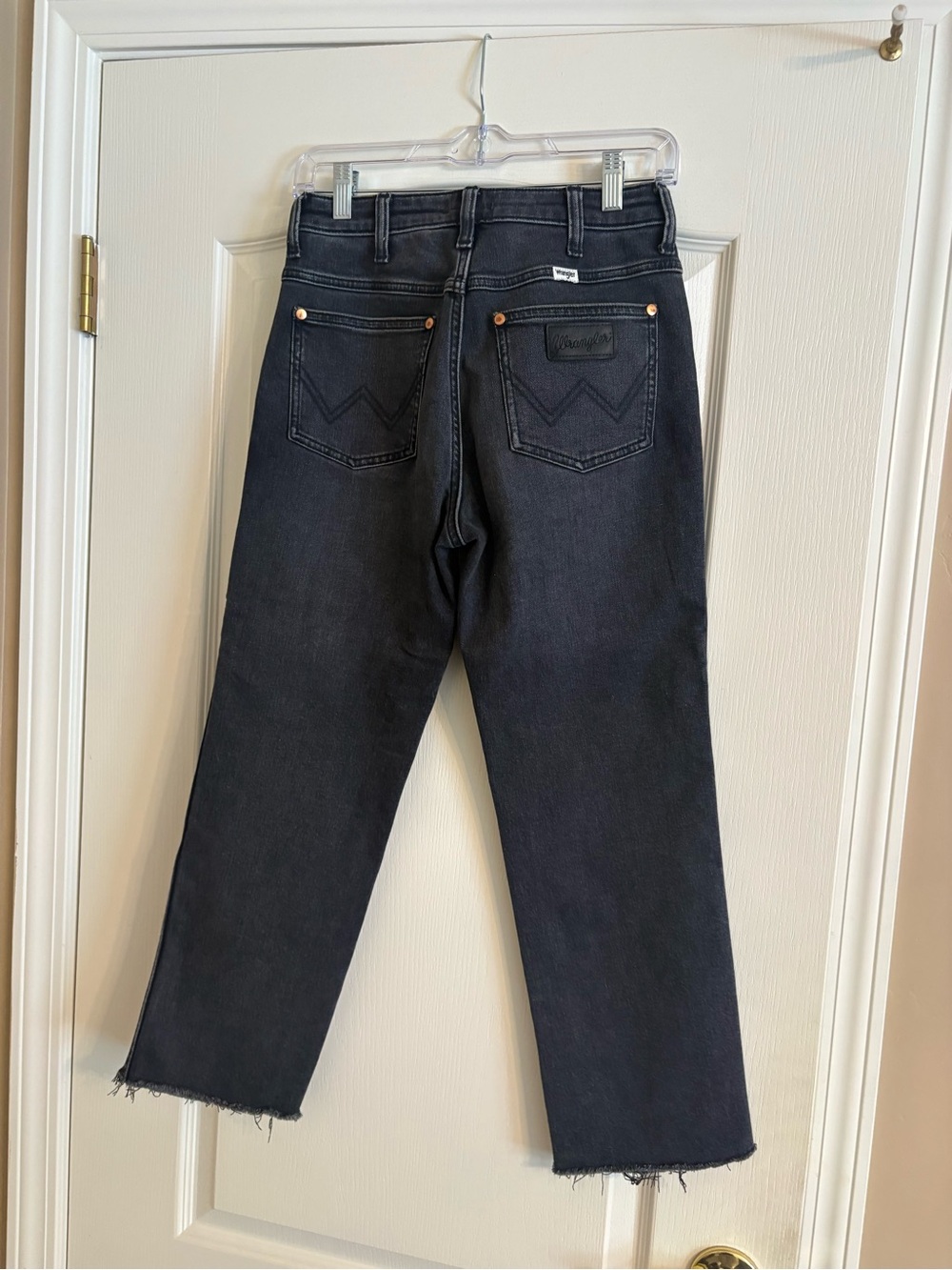 Wrangler Black  Wash Straight Leg Jeans with Raw Hem